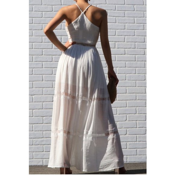 White Boho Chic Lace Trim Bohemian Maxi Dress - Picture 4 of 8
